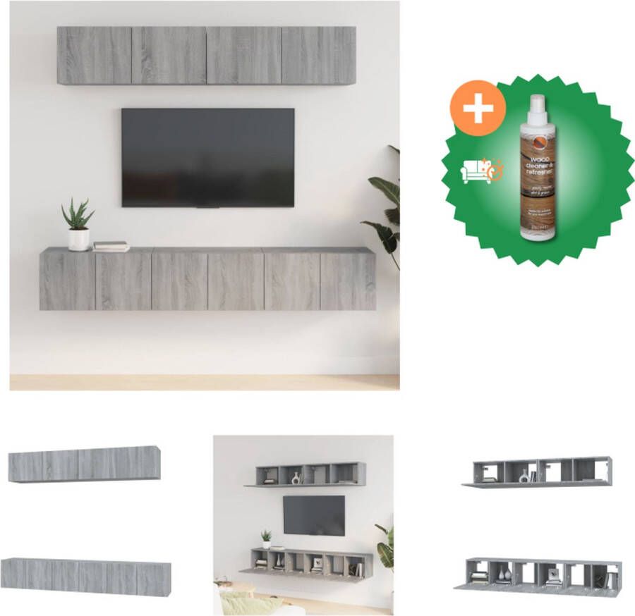 VidaXL Televisiekastenset Modern Design Voldoende Opbergruimte Wandgemonteerd Stevig Materiaal Grijs Sonoma Eiken 3x 60x30x30cm + 2x 80x30x30cm Kast Inclusief Houtreiniger en verfrisser
