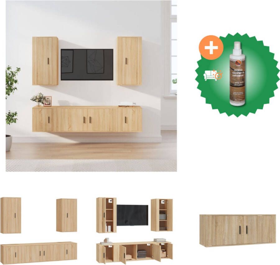VidaXL Televisiekastenset Sonoma Eiken 1x 100x34.5x40cm 2x 40x34.5x40cm 2x 40x34.5x80cm Kast Inclusief Houtreiniger en verfrisser