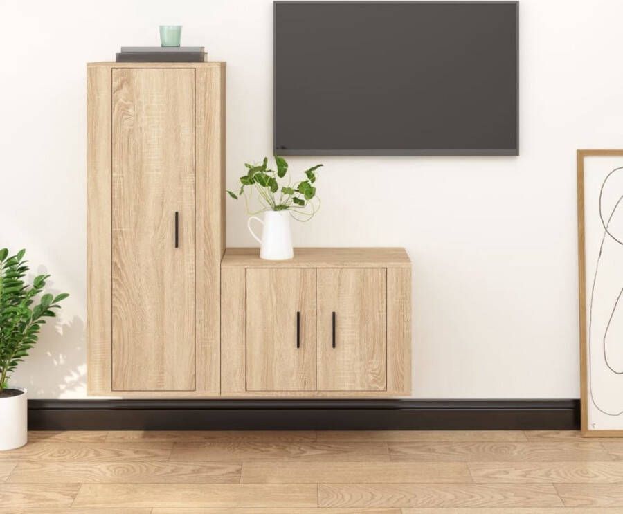 VidaXL Tv-kast Tv-kasten Tv-meubel Hifi-meubel 2-delige Tv-meubelset bewerkt hout sonoma eikenkleurig - Foto 5