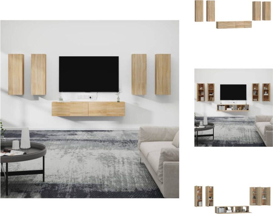 VidaXL Tv-kast Tv-kasten Tv-meubel Hifi-meubel 6-delige Tv-meubelset bewerkt hout sonoma eikenkleurig - Foto 9