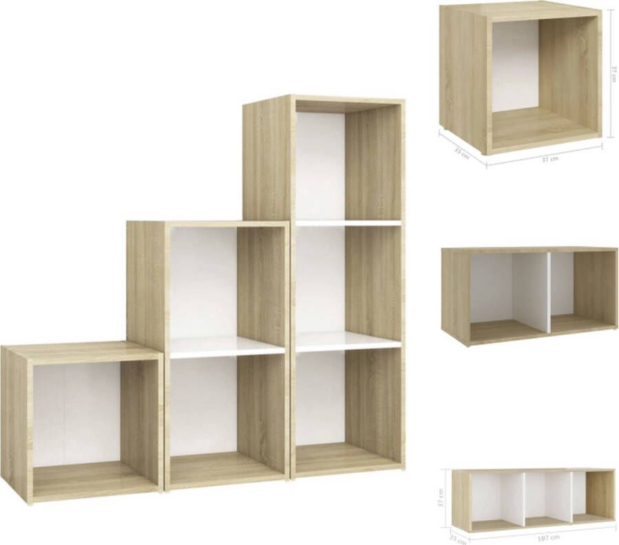 VidaXL Televisiekastenset Televisiemeubels 37 x 35 x 37 cm 72 x 35 x 36.5 cm 107 x 35 x 37 cm Wit en Sonoma Eikenkleur Kast