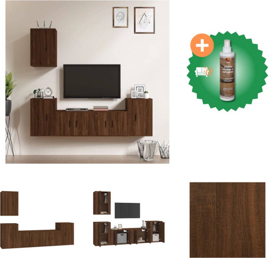 VidaXL TV-meubelset Bruineiken 2x 57 x 34.5 x 40 cm 2x 40 x 34.5 x 80 cm 1x 40 x 34.5 x 60 cm Kast Inclusief Houtreiniger en verfrisser - Foto 2