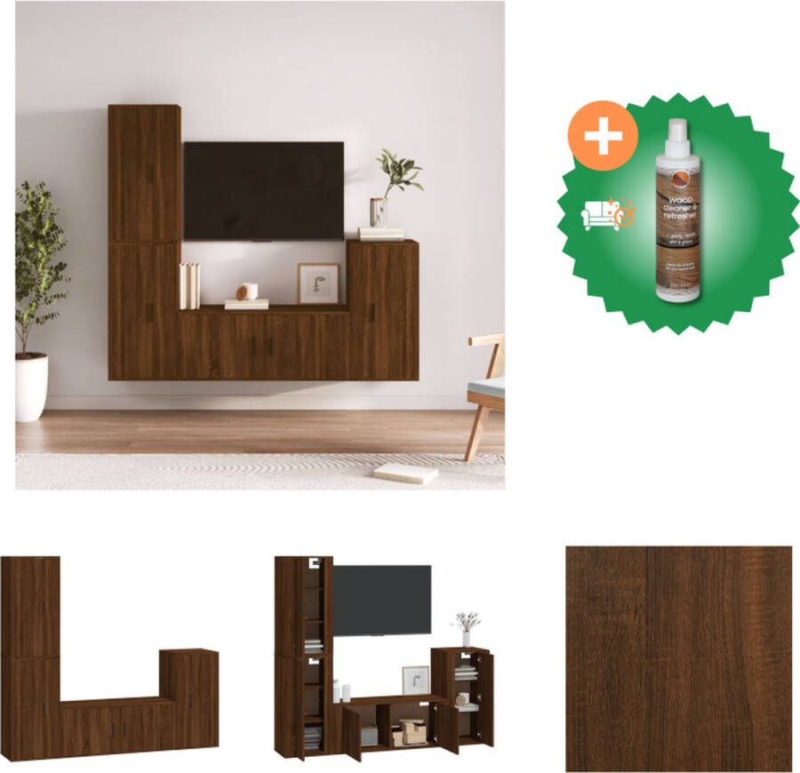 VidaXL Televisiekastenset TV-meubel- 100x34.5x40 cm TV-meubel (3x)- 40x34.5x80 cm Bruineiken Hoogwaardig houten materiaal Kast Inclusief Houtreiniger en verfrisser
