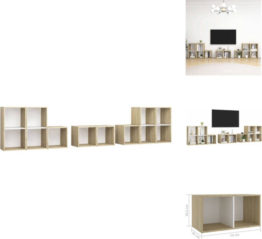 VidaXL Televisiekastenset TV-meubel 37x35x37 cm en 72x35x36.5 cm Wit Sonoma eiken Spaanplaat Montage vereist 8-delig Kast