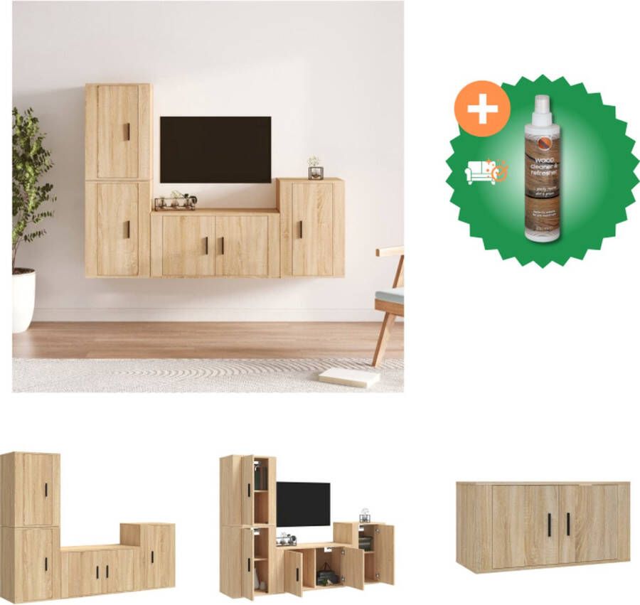VidaXL Televisiekastenset TV-meubel 80x34.5x40cm Sonoma eiken 3 stuks Kast Inclusief Houtreiniger en verfrisser