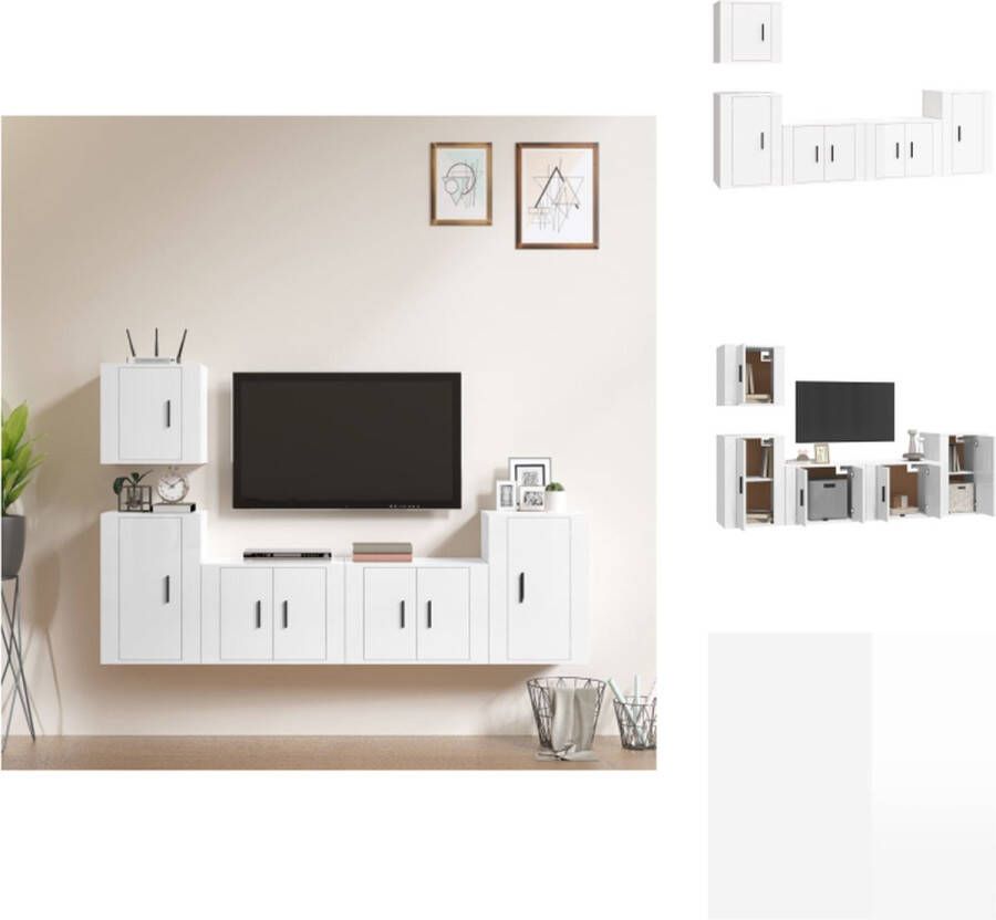 VidaXL TV-meubelset Classic Hoogglans wit 2 x 57x34.5x40 cm 2 x 40x34.5x80 cm 1 x 40x34.5x40 cm Kast - Foto 6