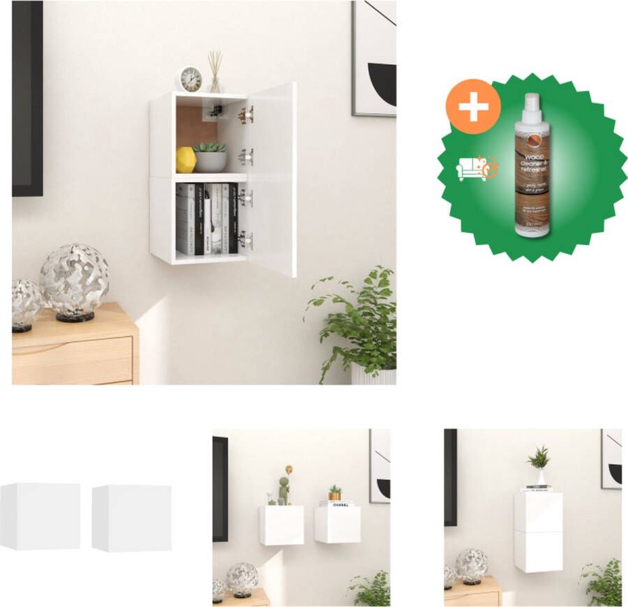 VidaXL Televisiekastenset Wit 30.5 x 30 x 30 cm (B x D x H) Wandbevestiging Links Rechts Bewerkt hout Kast Inclusief Houtreiniger en verfrisser