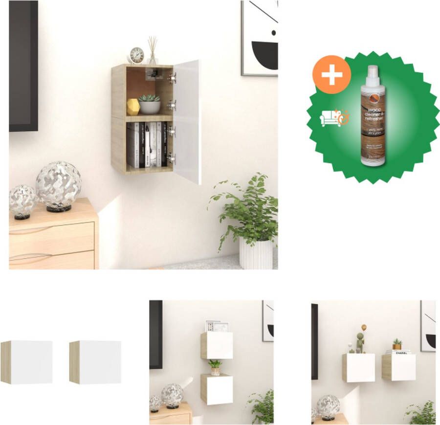 VidaXL Televisiekastenset wit en sonoma eiken 30.5 x 30 x 30 cm deur links rechts bewerkt hout Kast Inclusief Houtreiniger en verfrisser