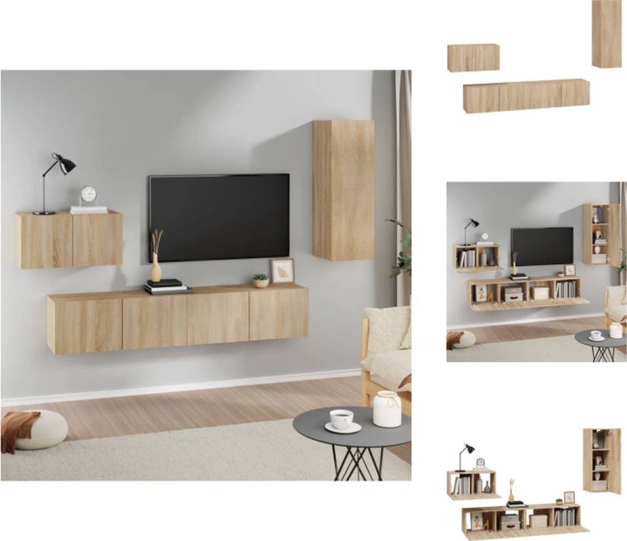 VidaXL Tv-kast Tv-kasten Tv-meubel Hifi-meubel 4-delige Tv-meubelset bewerkt hout sonoma eikenkleurig - Foto 6