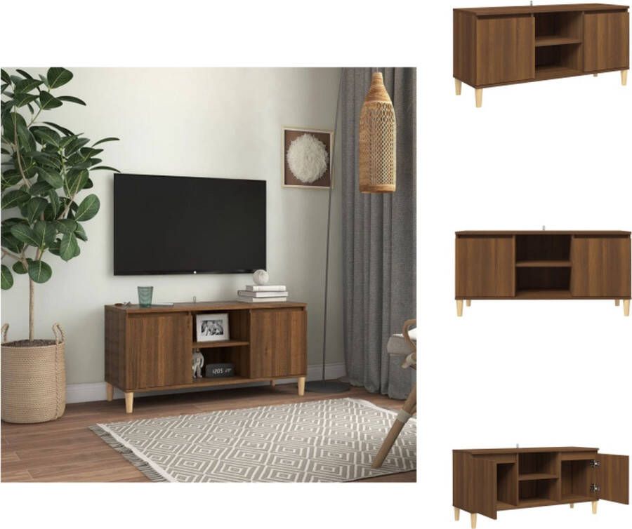 VidaXL Televisiemeubel 4 Houten Poten 2 Schappen en 2 Vakken Bruineiken 103.5 x 35 x 50 cm Kast