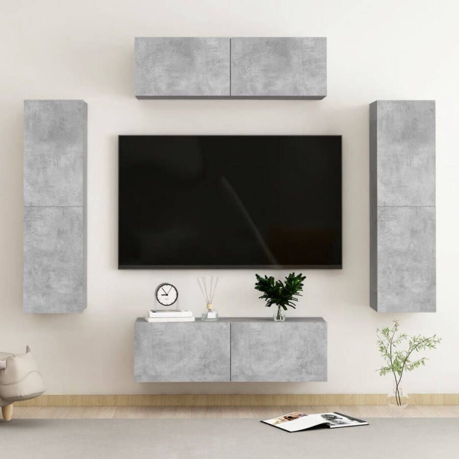 VidaXL Televisiemeubel Betongrijs 100 x 30 x 30 cm Wandmontage Meerdere vakken Eenvoudig te onderhouden Montage vereist Kast - Foto 2