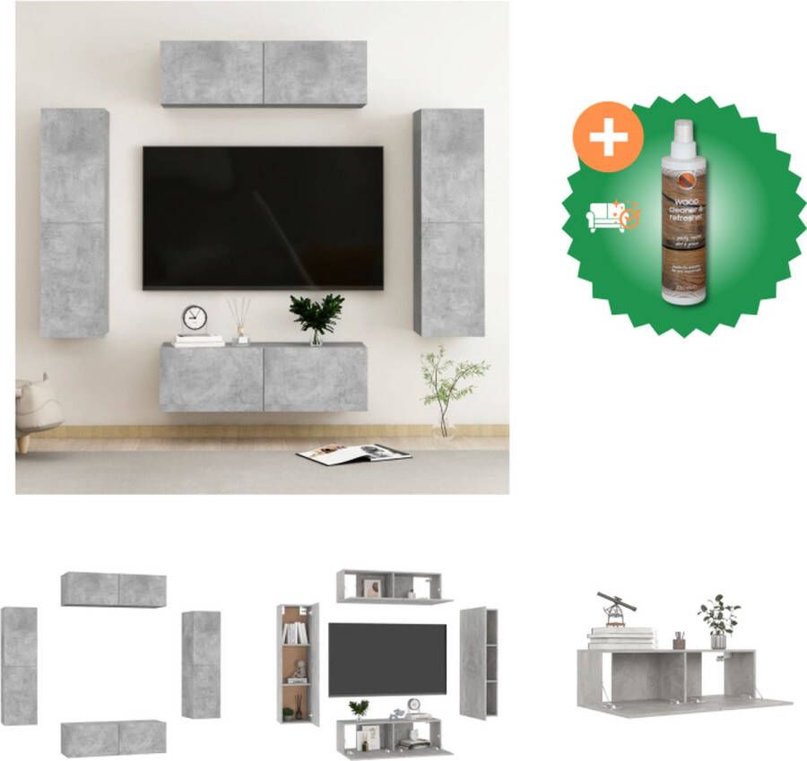VidaXL Televisiemeubel Betongrijs 100 x 30 x 30 cm Wandmontage Meerdere vakken Eenvoudig te onderhouden Montage vereist Kast Inclusief Houtreiniger en verfrisser