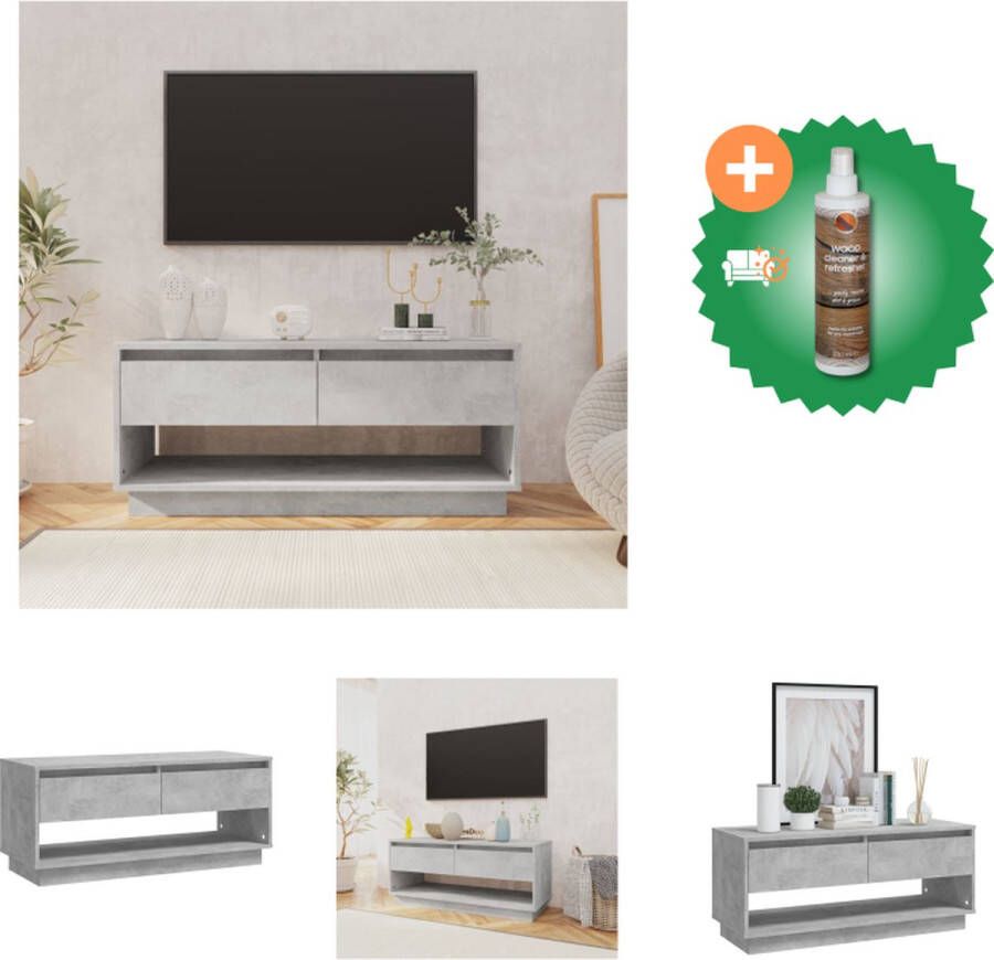 VidaXL Televisiemeubel Betongrijs 102 x 41 x 44 cm Met 2 lades en 1 open vak Kast Inclusief Houtreiniger en verfrisser