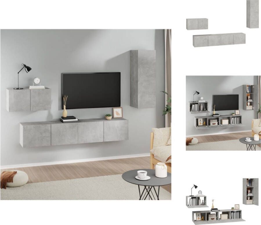 VidaXL Televisiemeubelset Betongrijs Klassiek design Wandgemonteerde functie Hoge kwaliteit hout Voldoende opbergruimte Inclusief montagehandleiding Kast - Foto 5
