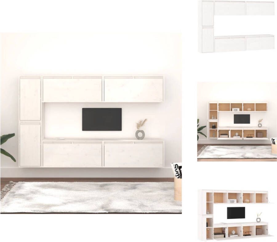 VidaXL Televisiemeubel Classic Massief grenenhout Set van 6 Wit 80 x 30 x 35cm 30 x 30 x 60cm Kast