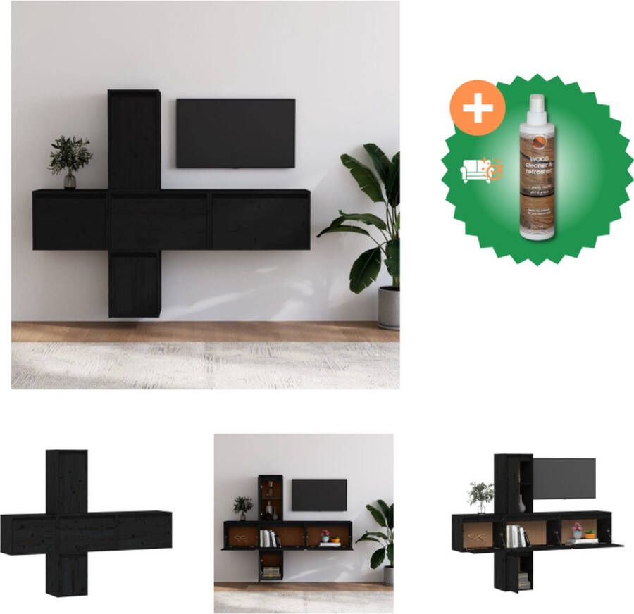 VidaXL Wandkasten Massief Grenenhout Televisiekast 100x30x35cm Hangkasten voor Boeken en Deco Kleur- Zwart Kast Inclusief Houtreiniger en verfrisser