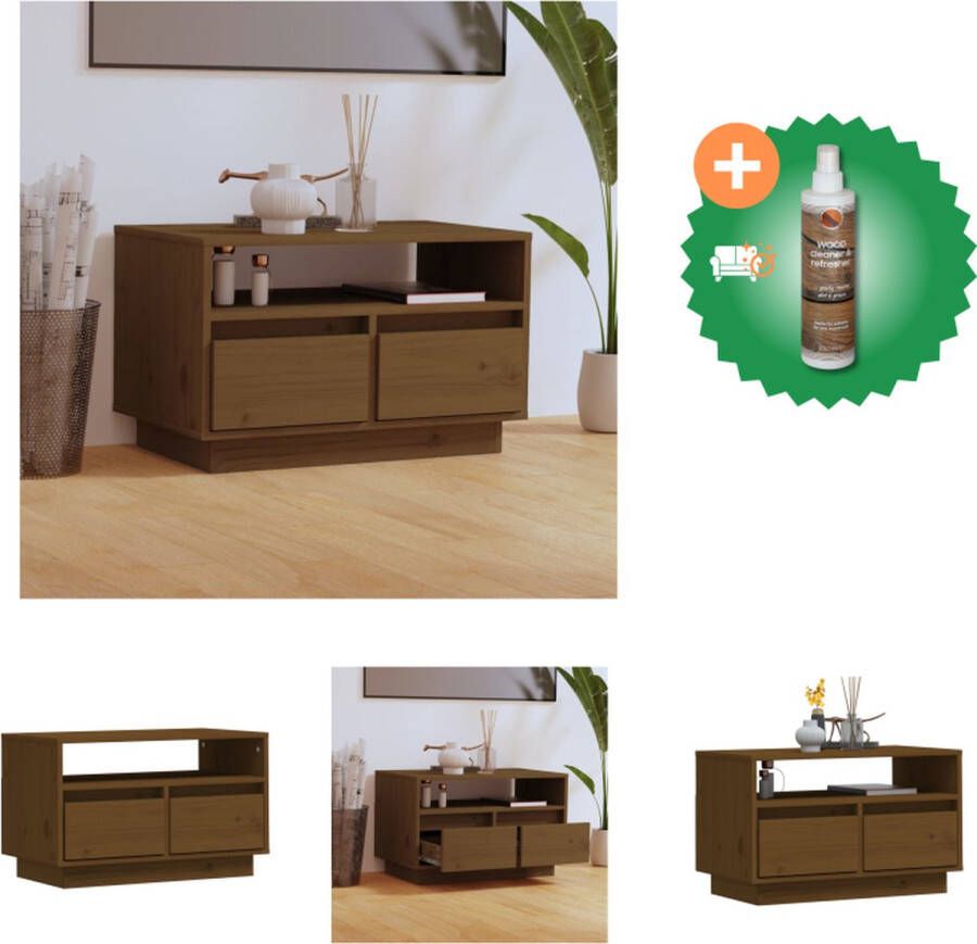 VidaXL Televisiemeubel Grenenhout 60 x 35 x 37 cm Zweefpoten Honingbruin Kast Inclusief Houtreiniger en verfrisser