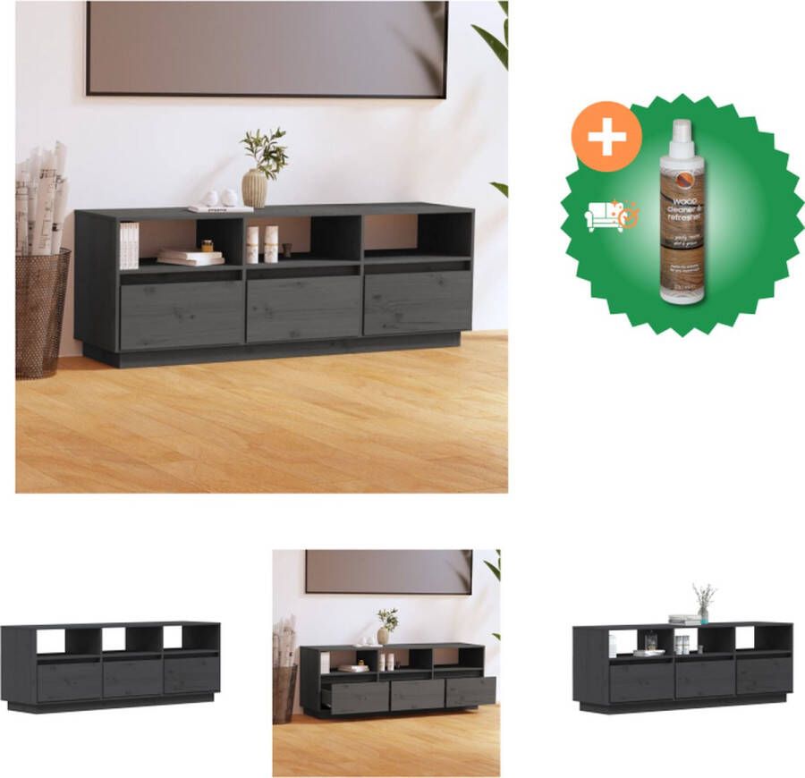 VidaXL Tv-meubel 140x37x50 cm massief grenenhout grijs Kast Inclusief Houtreiniger en verfrisser