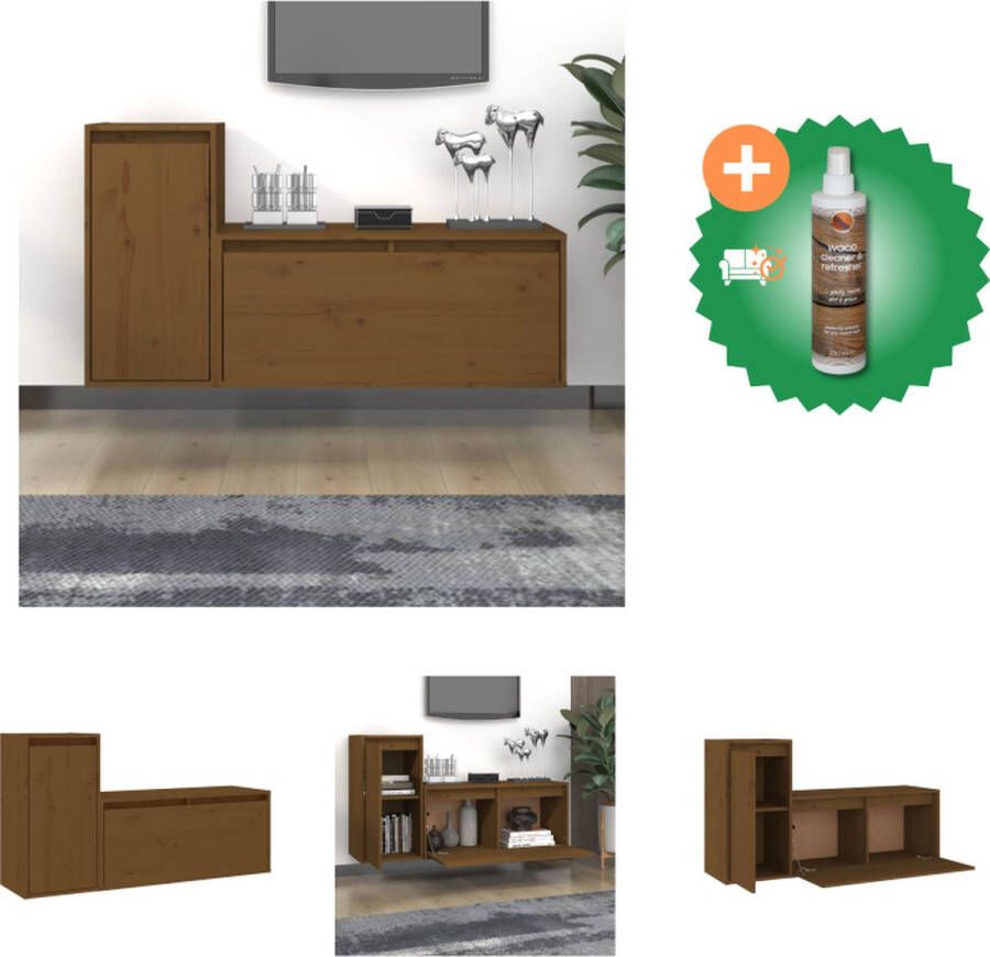 VidaXL Televisiemeubel Klassiek Tv-kasten 100 x 30 x 35 cm 30 x 30 x 80 cm Massief grenenhout Honingbruin Kast Inclusief Houtreiniger en verfrisser - Foto 2