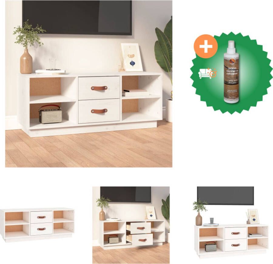VidaXL Televisiemeubel Grenenhout TV-kast 100x34x40 cm Wit Kast Inclusief Houtreiniger en verfrisser