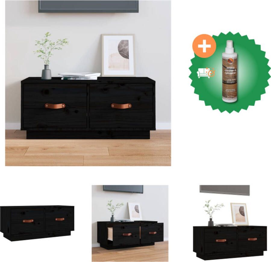 VidaXL Televisiemeubel Grenenhout TV-kast 80 x 34 x 35 cm Zwart Kast Inclusief Houtreiniger en verfrisser