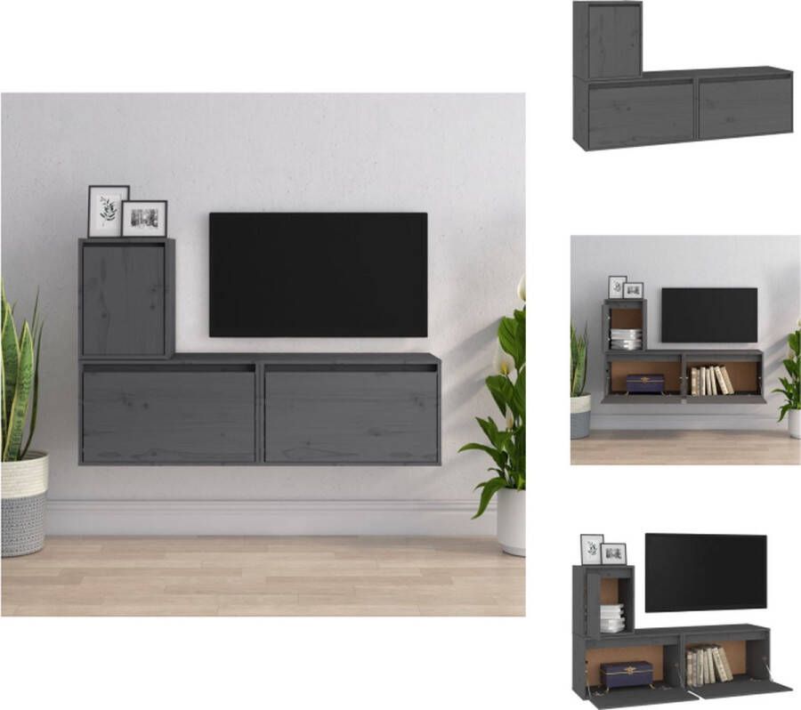 VidaXL Televisiemeubel Grijs Massief Grenenhout 2x 60x30x35cm 1x 30x30x40cm Kast