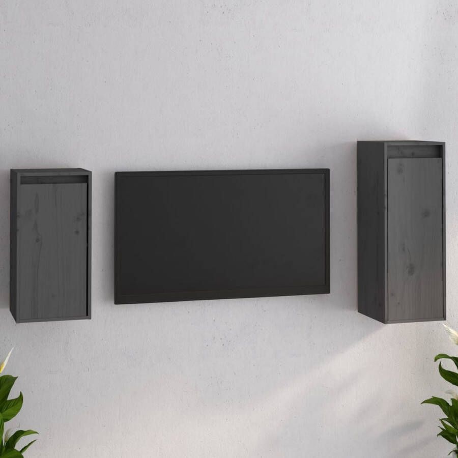 VidaXL Tv-kast Tv-kasten Tv-meubel Hifi-meubel Tv-meubelen 2 st massief grenenhout grijs - Foto 2