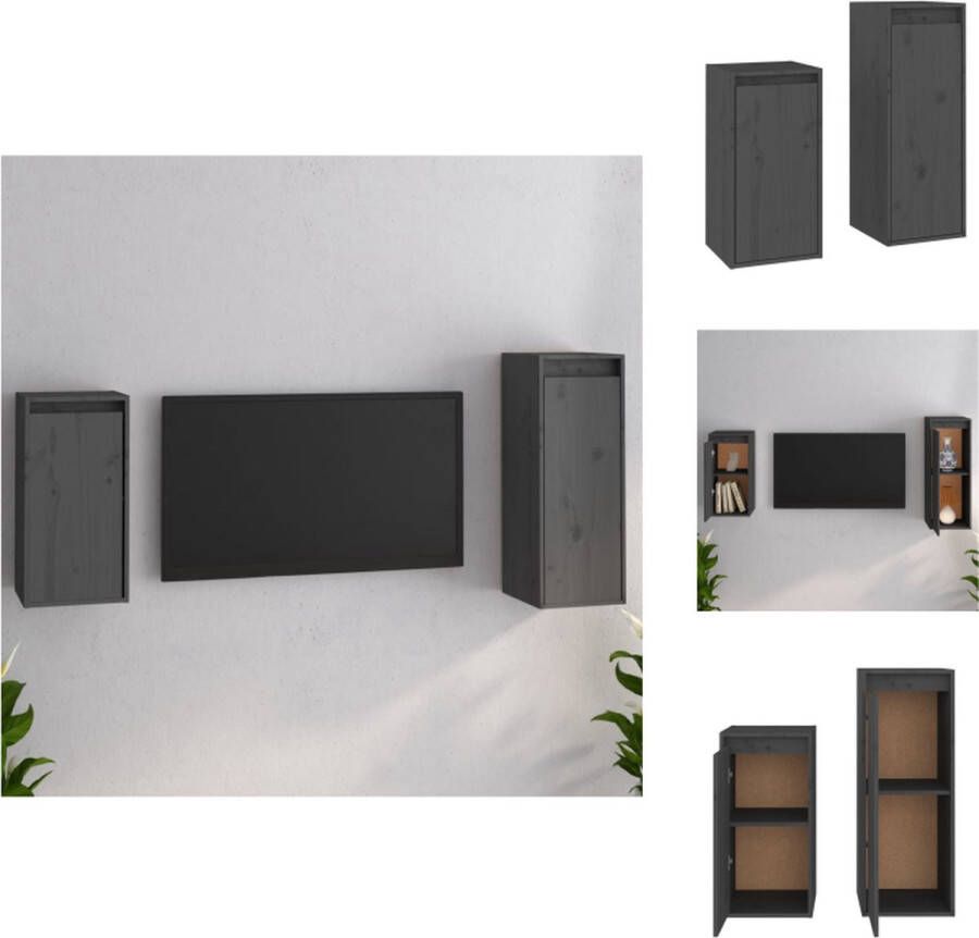 VidaXL Tv-kast Tv-kasten Tv-meubel Hifi-meubel Tv-meubelen 2 st massief grenenhout grijs