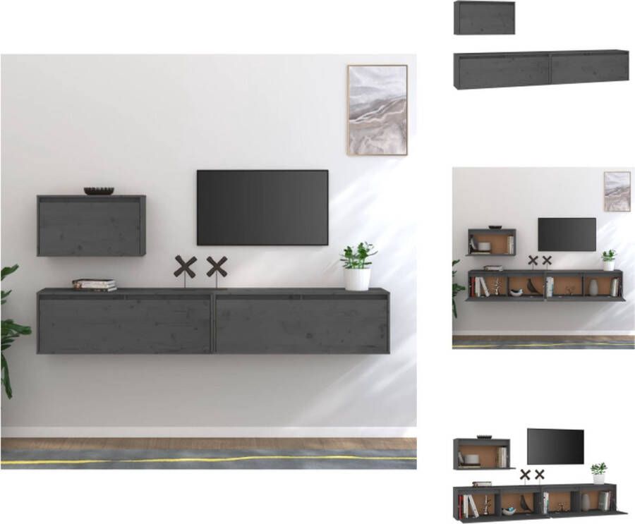 vidaXL Televisiemeubel Grijs Massief grenenhout 60 x 30 x 35 cm Montage vereist Kast