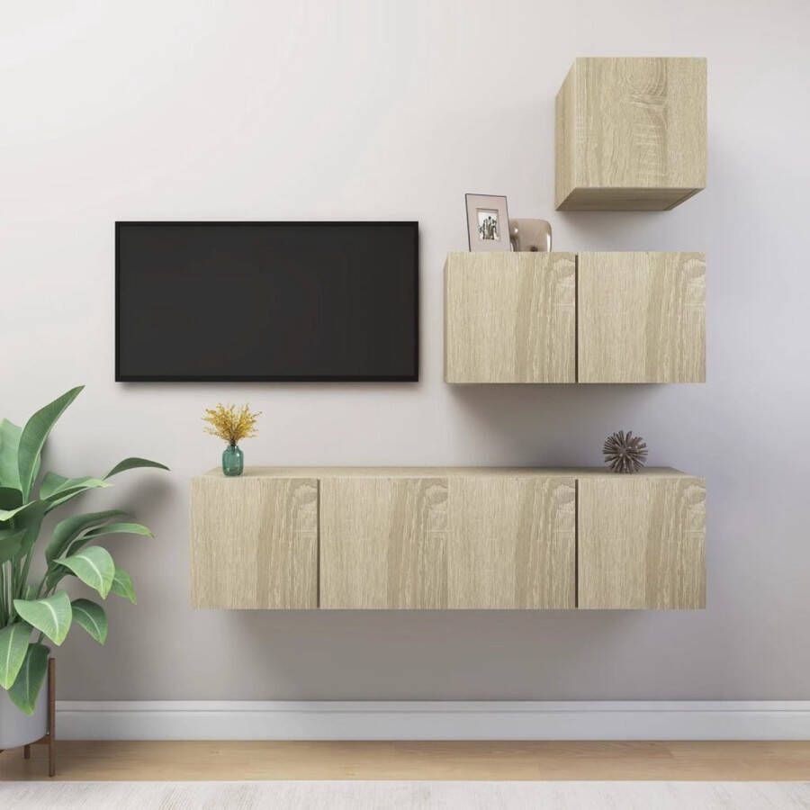 VidaXL Tv-kastenset Tv-kastensets Tv-kasten Tv-meubelset 4-delige Tv-meubelset bewerkt hout sonoma eikenkleurig - Foto 2
