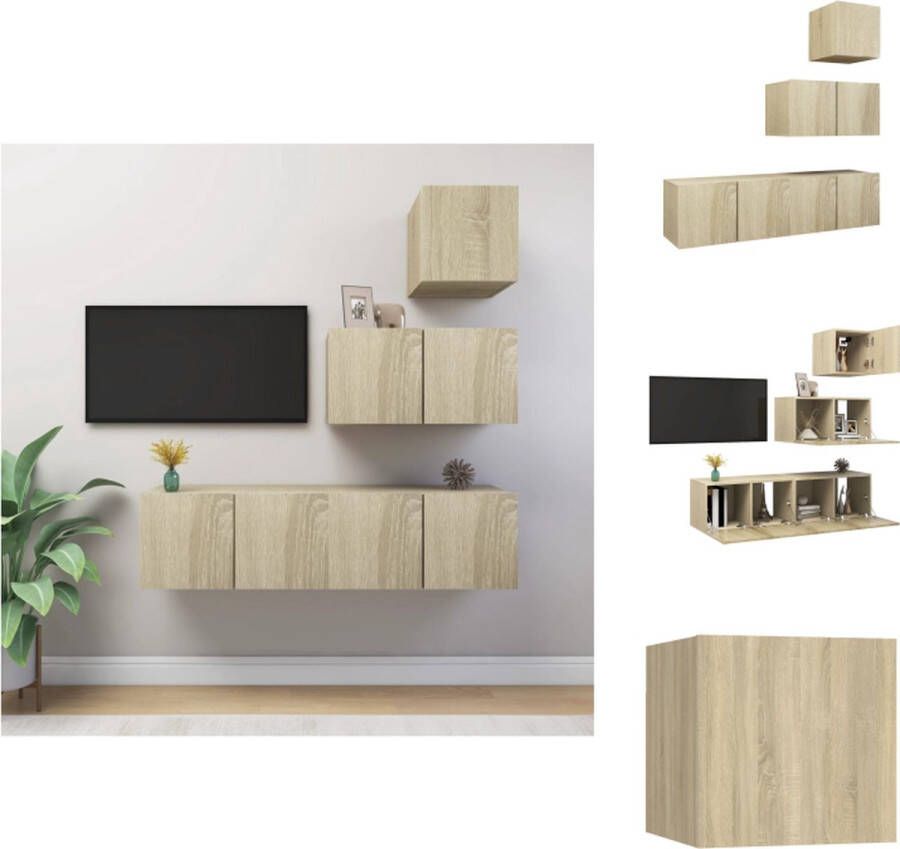 VidaXL Tv-kastenset Tv-kastensets Tv-kasten Tv-meubelset 4-delige Tv-meubelset bewerkt hout sonoma eikenkleurig