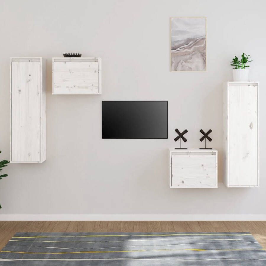VidaXL Televisiemeubel Hangkast 45x30x35 cm 30x30x100 cm Massief grenenhout Wit Kast