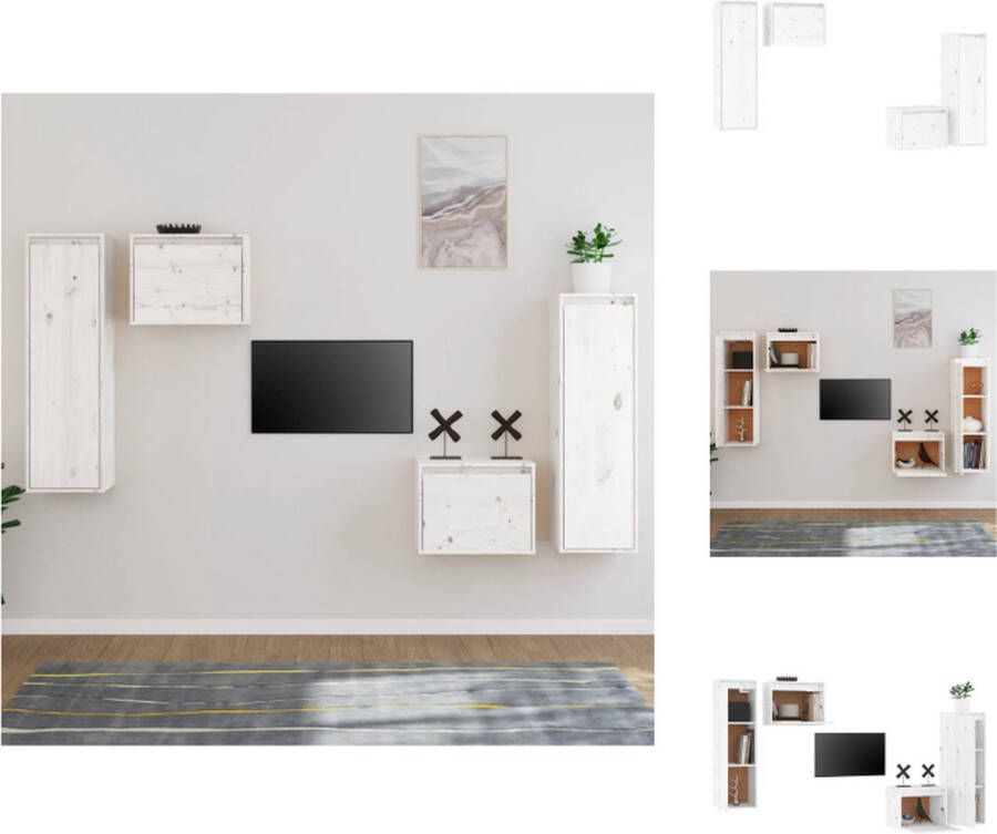 vidaXL Televisiemeubel Hangkast 45x30x35 cm 30x30x100 cm Massief grenenhout Wit Kast