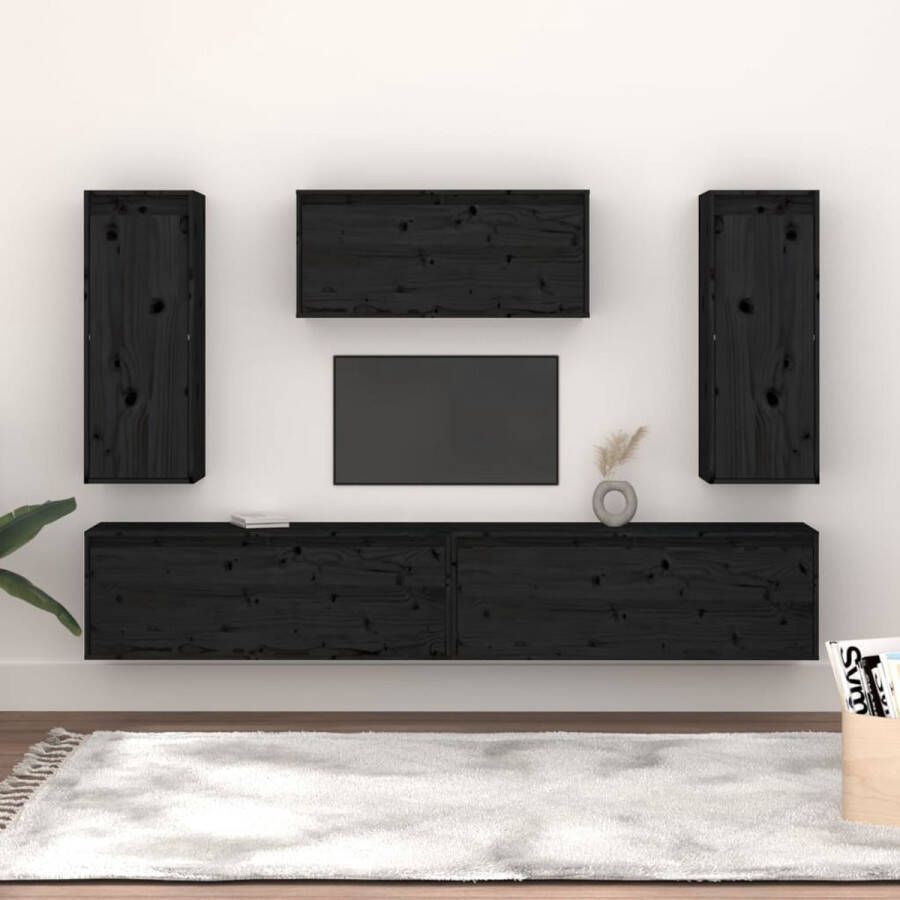 VidaXL Televisiemeubel Hangkast 80x30x35cm Massief grenenhout Zwart Kast