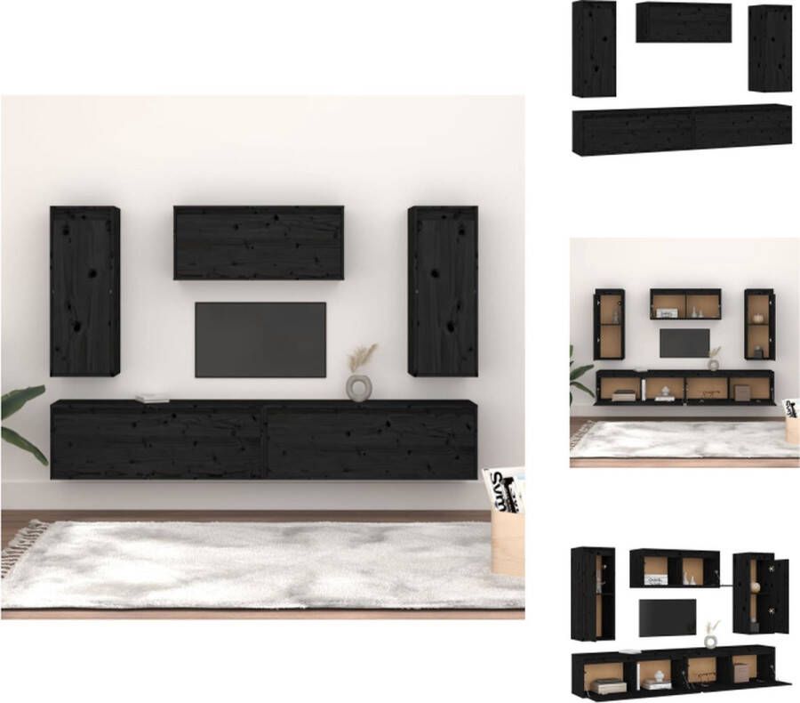 vidaXL Televisiemeubel Hangkast 80x30x35cm Massief grenenhout Zwart Kast