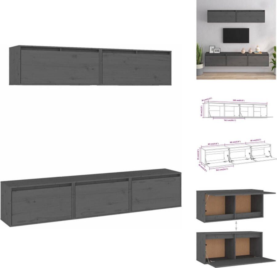 VidaXL Televisiemeubel Hangkast Grenenhout Massief Grijs 60x30x35cm 80x30x35cm Kast