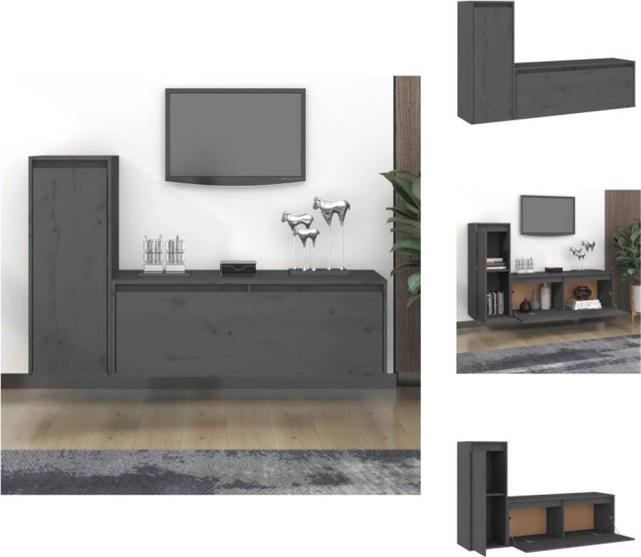 VidaXL Televisiemeubel Hangkasten grijs massief grenenhout 100 x 30 x 35 cm 30 x 30 x 80 cm Kast - Foto 4