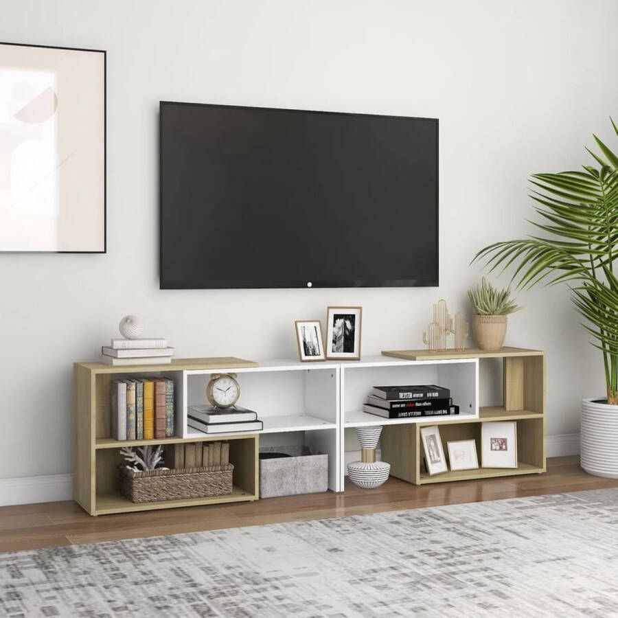 VidaXL Tv-meubel Tv-meubels Tv-kast Tv-kasten Tv-meubel 149x30x52 cm bewerkt hout wit en sonoma eikenkleurig - Foto 2