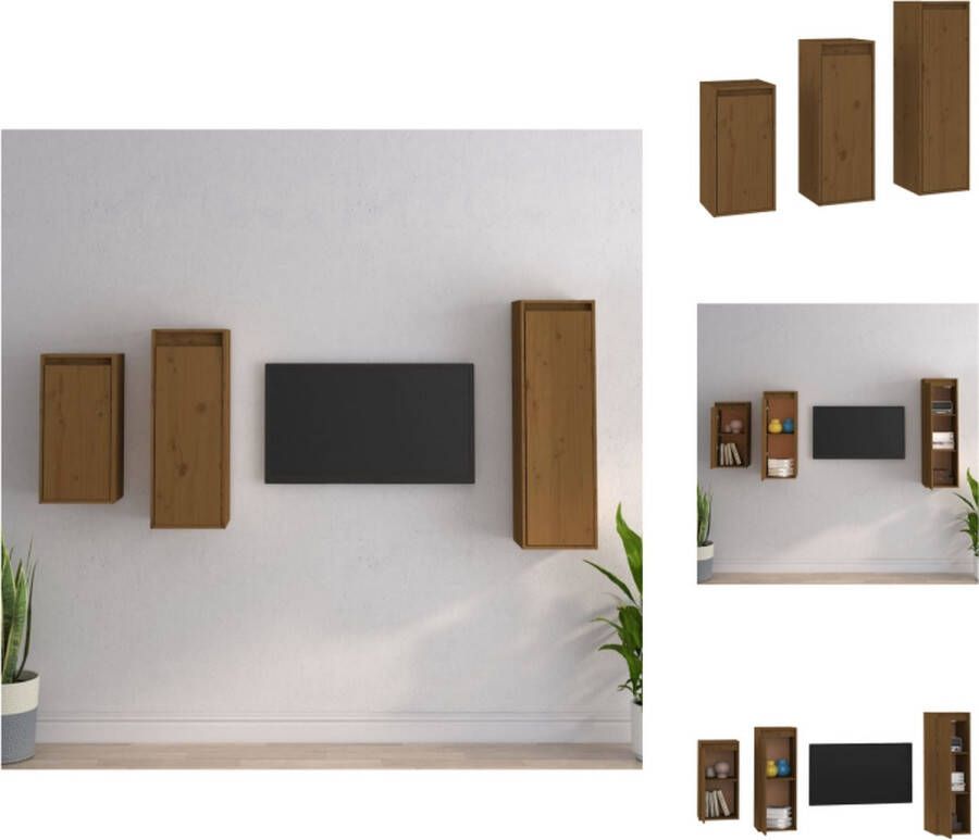 vidaXL Televisiemeubel Houten Wandkasten Massief Grenen 30x30x60 cm 80 cm 100 cm Honingbruin Kast