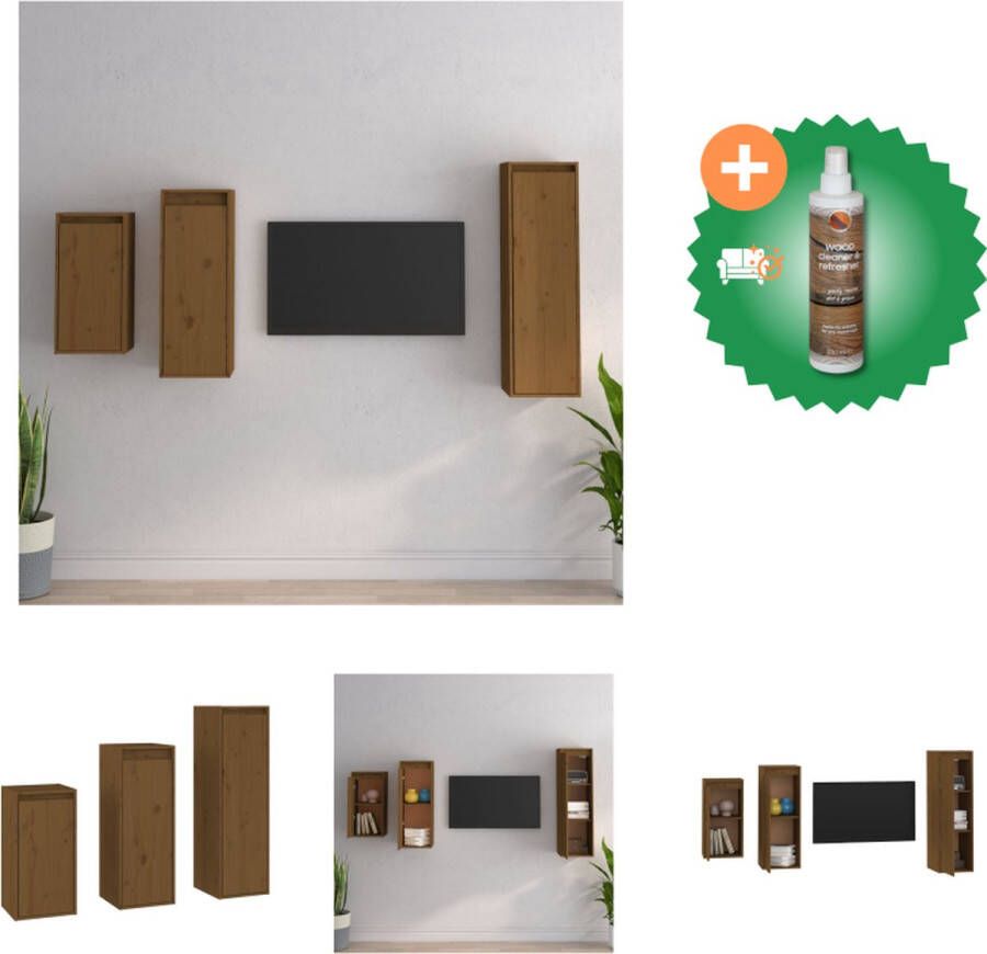 VidaXL TV-meubel Hangkast van massief grenenhout 30 x 30 x 40 cm 30 x 30 x 100 cm Honingbruin Kast Inclusief Houtreiniger en verfrisser - Foto 2