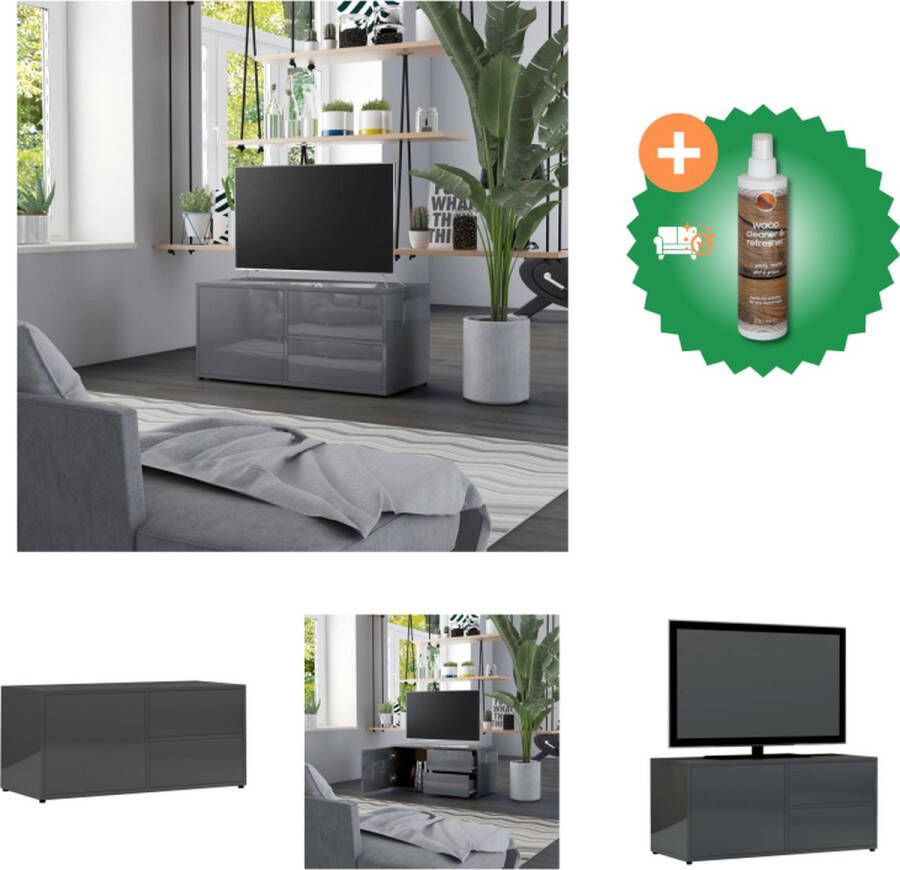 VidaXL Televisiemeubel Klassiek 80 x 34 x 36 cm Hoogglans grijs Met 2 lades en 1 vak met deur Kast Inclusief Houtreiniger en verfrisser