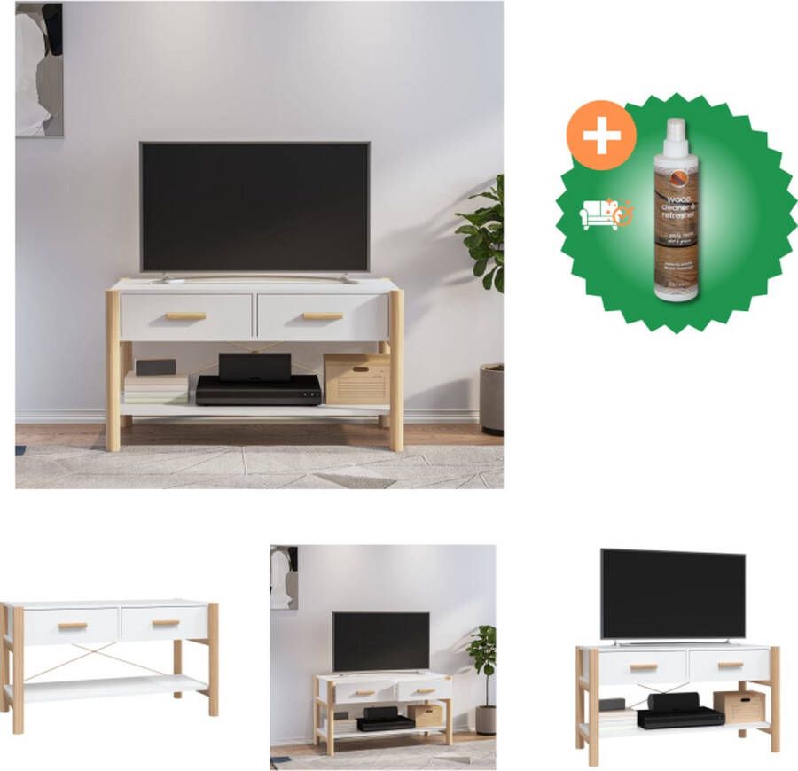 VidaXL Televisiemeubel Klassiek Design Duurzaam Hout Stabiele Poot Veel Opbergruimte Stevig Blad Wit 82 x 38 x 45 cm Kast Inclusief Houtreiniger en verfrisser
