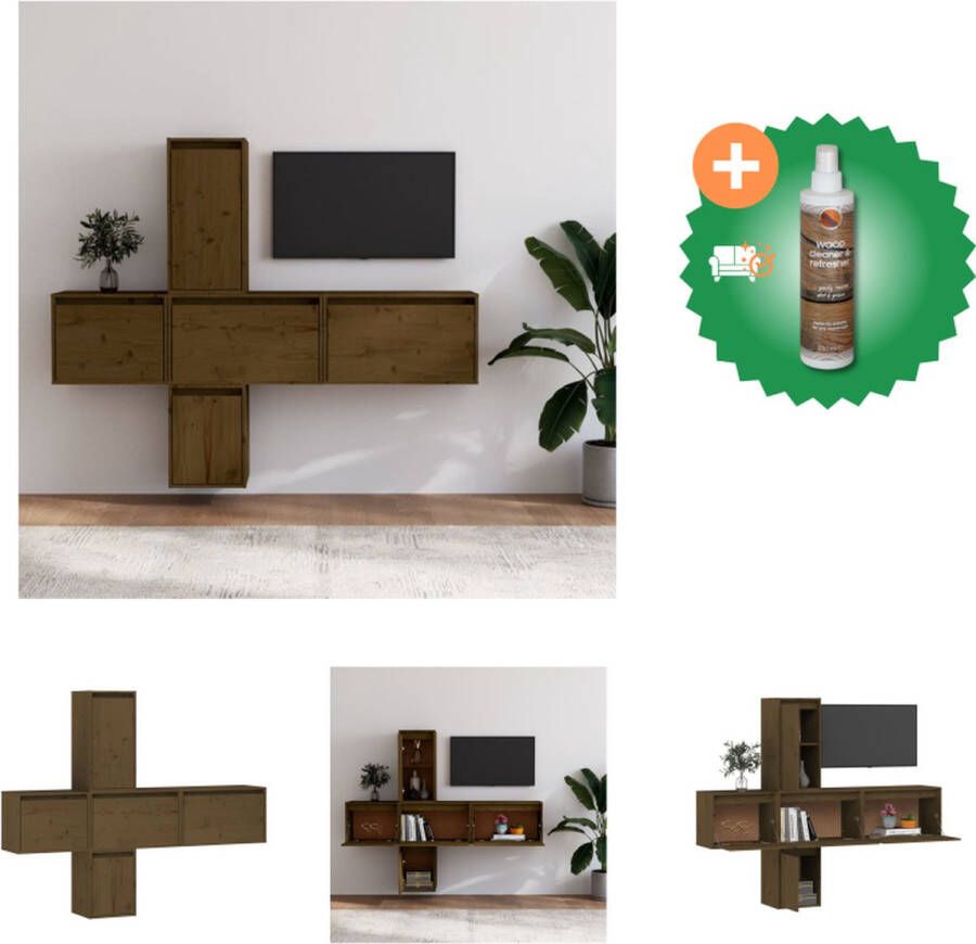 VidaXL Televisiemeubel Klassiek Design Massief Grenenhout Honingbruin 45x30x35 cm 60x30x35 cm 30x30x40 cm 30x30x60 cm Kast Inclusief Houtreiniger en verfrisser - Foto 4