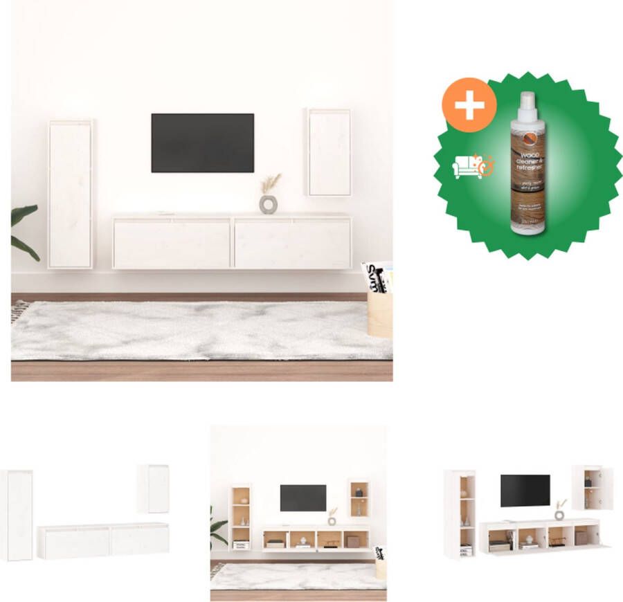 VidaXL Televisiemeubel Klassiek Design Massief grenenhout Wit 80x30x35 30x30x60 30x30x100 cm Kast Inclusief Houtreiniger en verfrisser