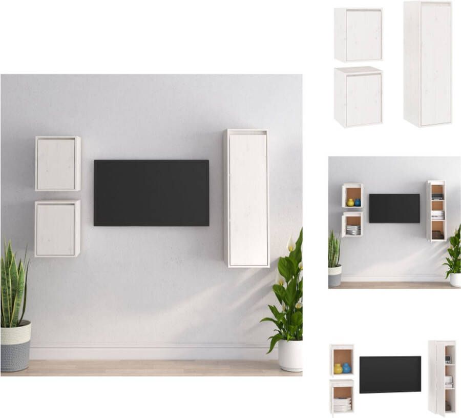 VidaXL Televisiemeubel Klassiek Massief grenenhout 30 x 30 x 40 cm en 30 x 30 x 100 cm Wit Kast