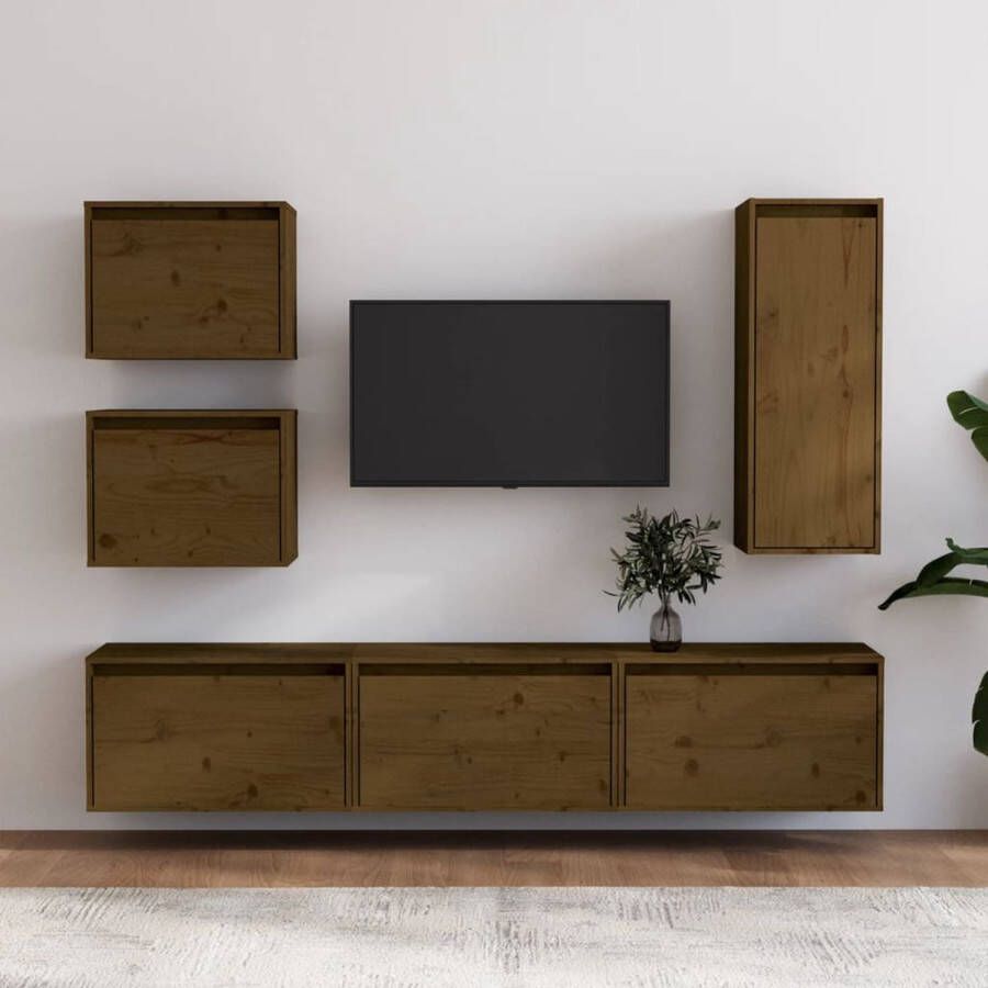 VidaXL Tv-kast Tv-kasten Tv-meubel Hifi-meubel Tv-meubelen 6 st massief grenenhout honingbruin