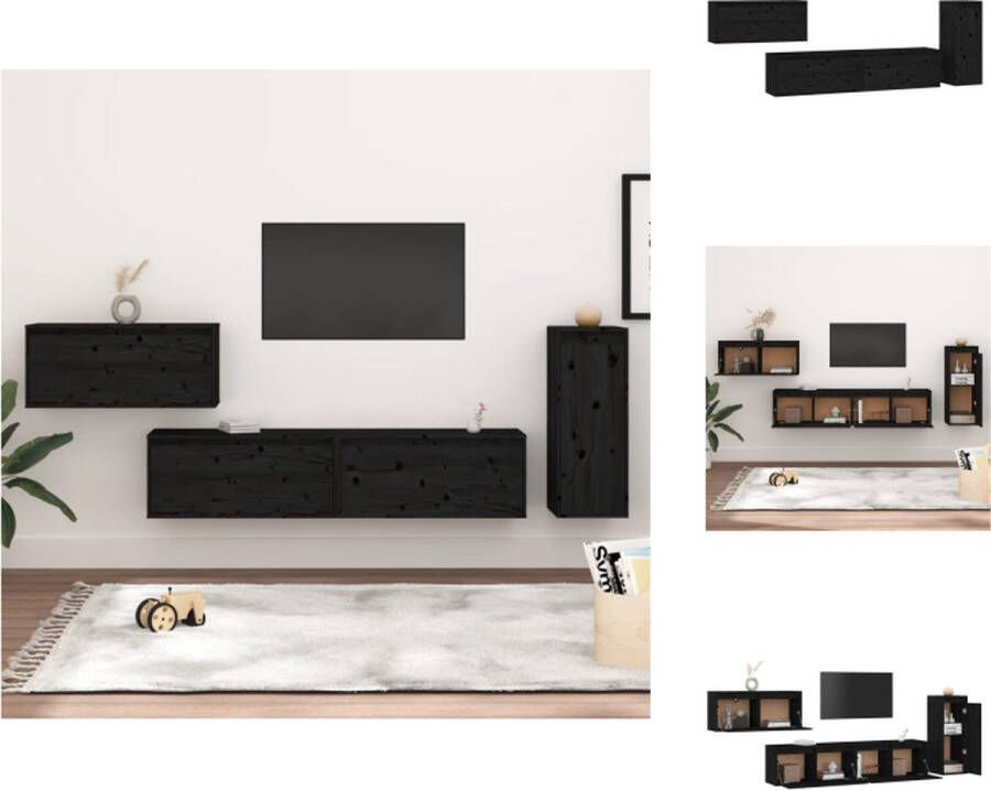 VidaXL Televisiemeubel Klassiek Massief grenenhout 80 x 30 x 35cm 30 x 30 x 80cm Zwart Kast
