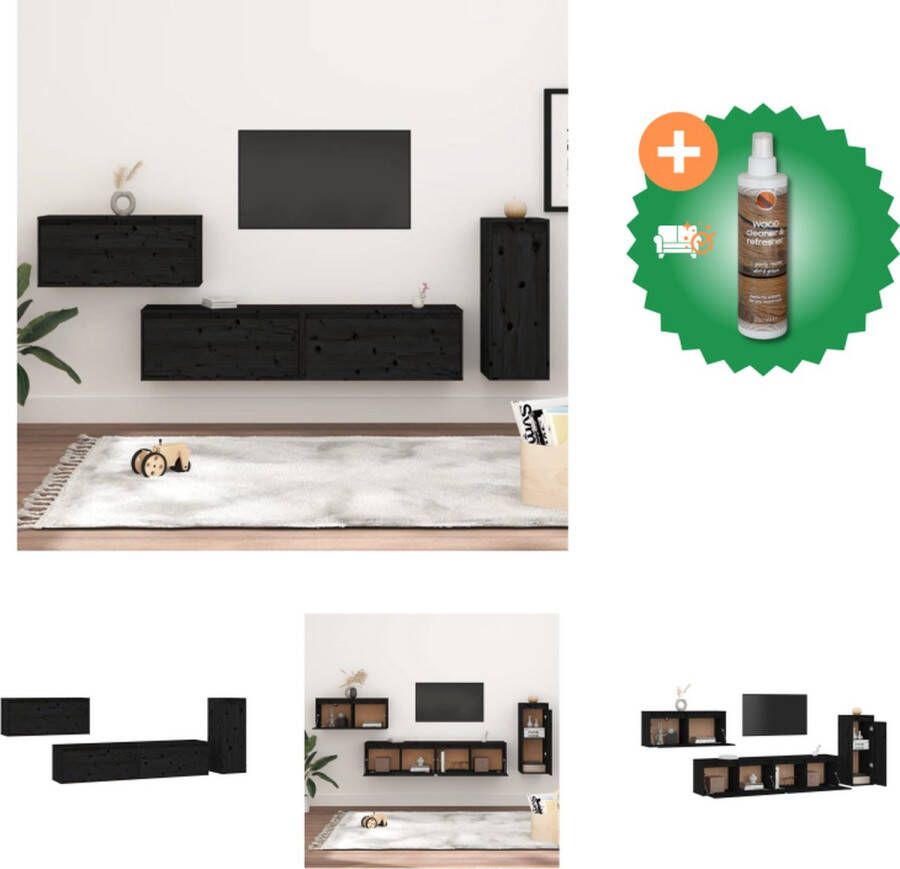 VidaXL Televisiemeubel Klassiek Massief grenenhout 80 x 30 x 35cm 30 x 30 x 80cm Zwart Kast Inclusief Houtreiniger en verfrisser - Foto 3
