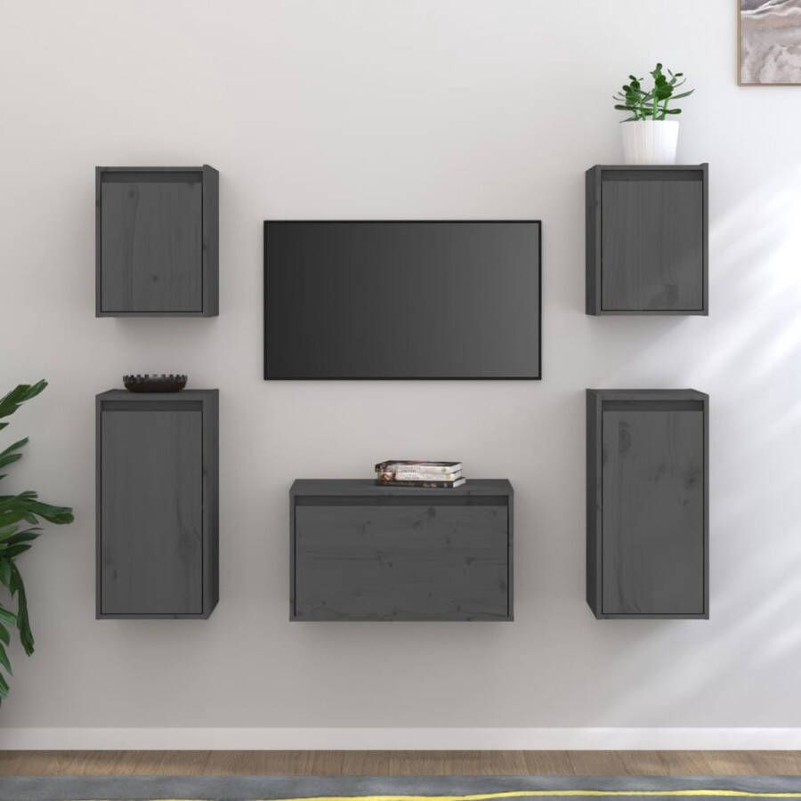 VidaXL Televisiemeubel Klassiek Massief grenenhout Grijs 30 x 30 x 40 cm 30 x 30 x 60 cm 60 x 30 x 35 cm Kast