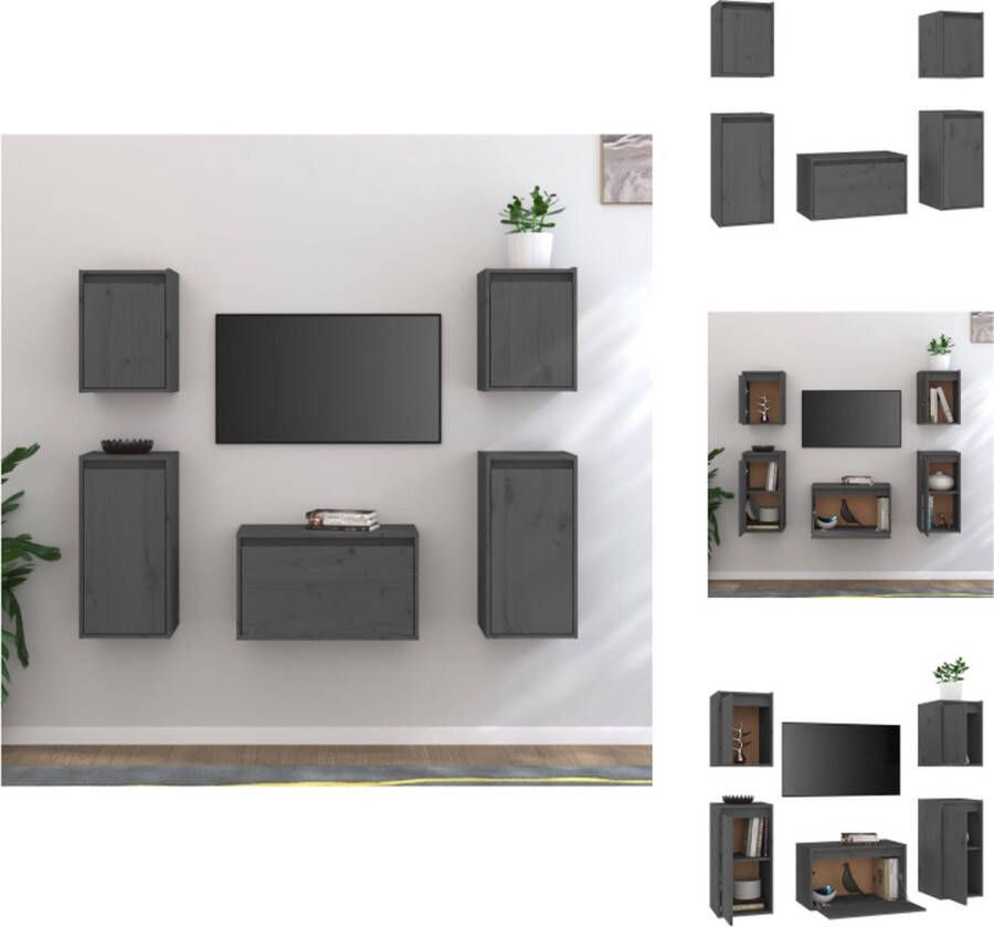 vidaXL Televisiemeubel Klassiek Massief grenenhout Grijs 30 x 30 x 40 cm 30 x 30 x 60 cm 60 x 30 x 35 cm Kast